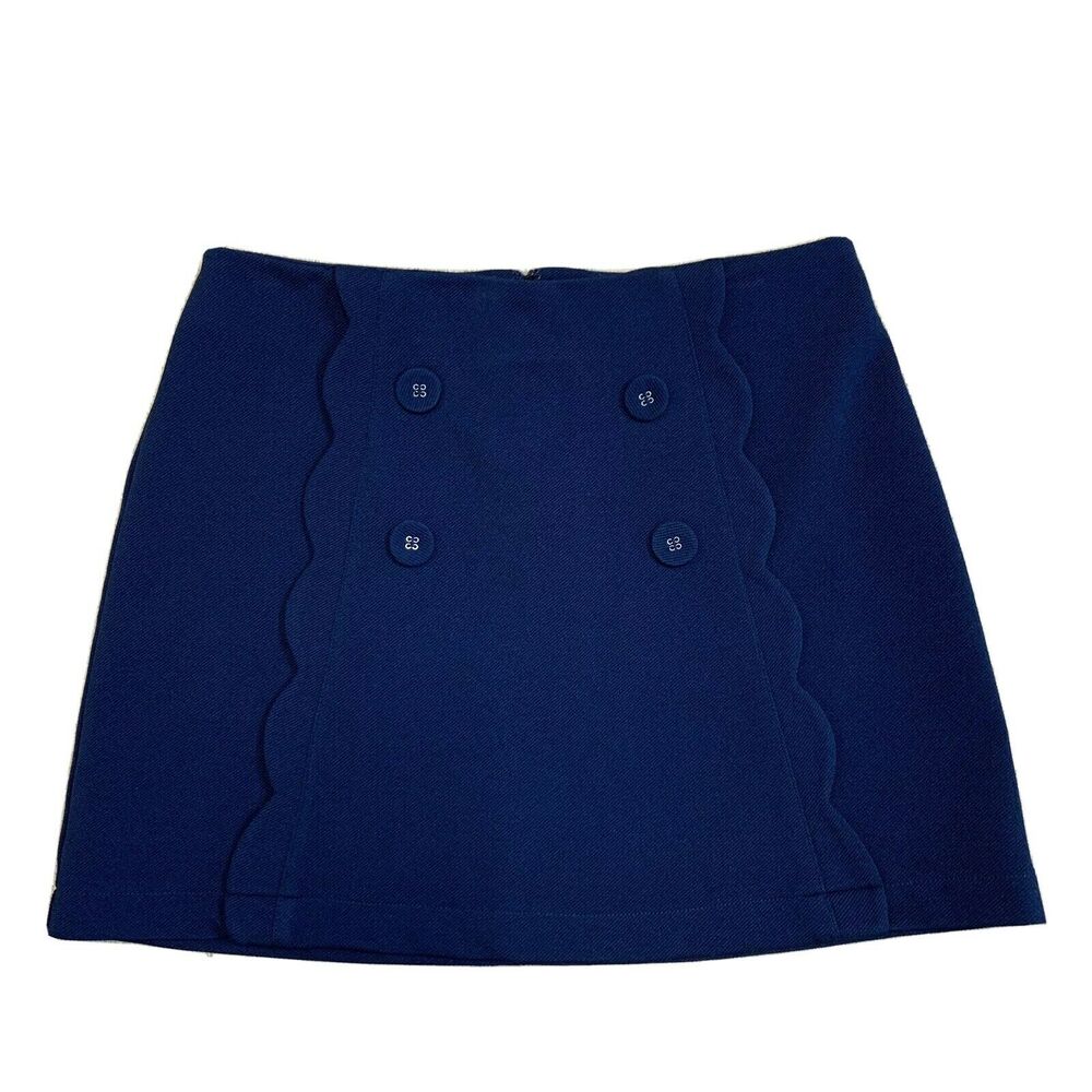 She + Sky Navy Blue A-Line Mini Skirt Women's Size L Double Breasted Back Zip